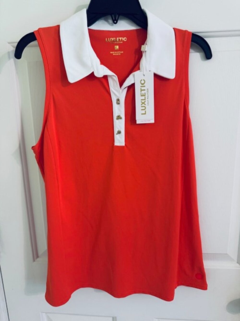 NWT $108 Lilly Pulitzer Imara Polo Mizner Red Large UPF 50+ Novelty Buttons